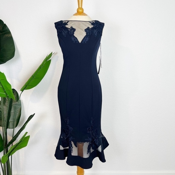 Aidan Mattox Scuba-Crepe Illusion Dress - Picture 2 of 8